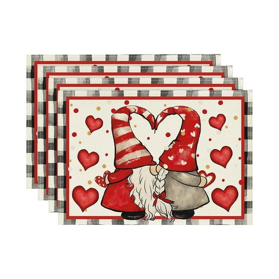 Set of 4 Rectangular Placemats with Heart and Bow Print Decorative Table Mats for Dining Kitchen Home Use