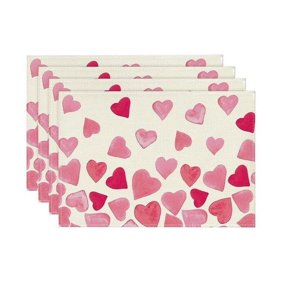 Set of 4 Rectangular Placemats with Heart and Bow Print Decorative Table Mats for Dining Kitchen Home Use