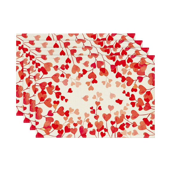 Set of 4 Rectangular Placemats with Heart and Bow Print Decorative Table Mats for Dining Kitchen Home Use