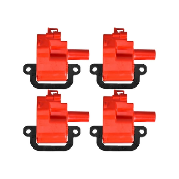 Set of 4 Red Color Ignition Coils Compatible with 2001 2002 GMC Pickup C3500 8.1L V8 Replacement for UF192 C1144