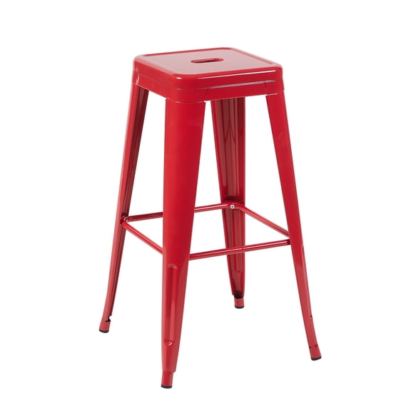 Set of 4 Red Counter Height Bar Stools, 30-Inch Backless Metal Seating for Kitchen Island or Dining Room