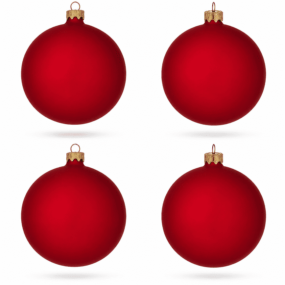Set of 4 Red Matte Glass Ball Christmas Ornaments 4 Inches