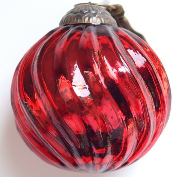 Set of 4 Red Mercury Glass Ornaments (3.15 Inch Classic Twist Ball) - Perfect for Christmas Tree, Hanging Holiday Decoration, Gifts & Home Decor