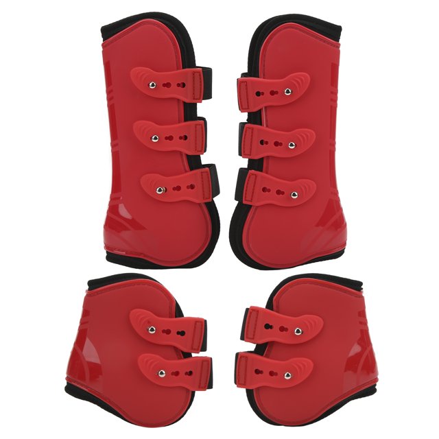Set of 4 Red PU Neoprene Horse Leg Guard Jumping Boots Front and Hind
