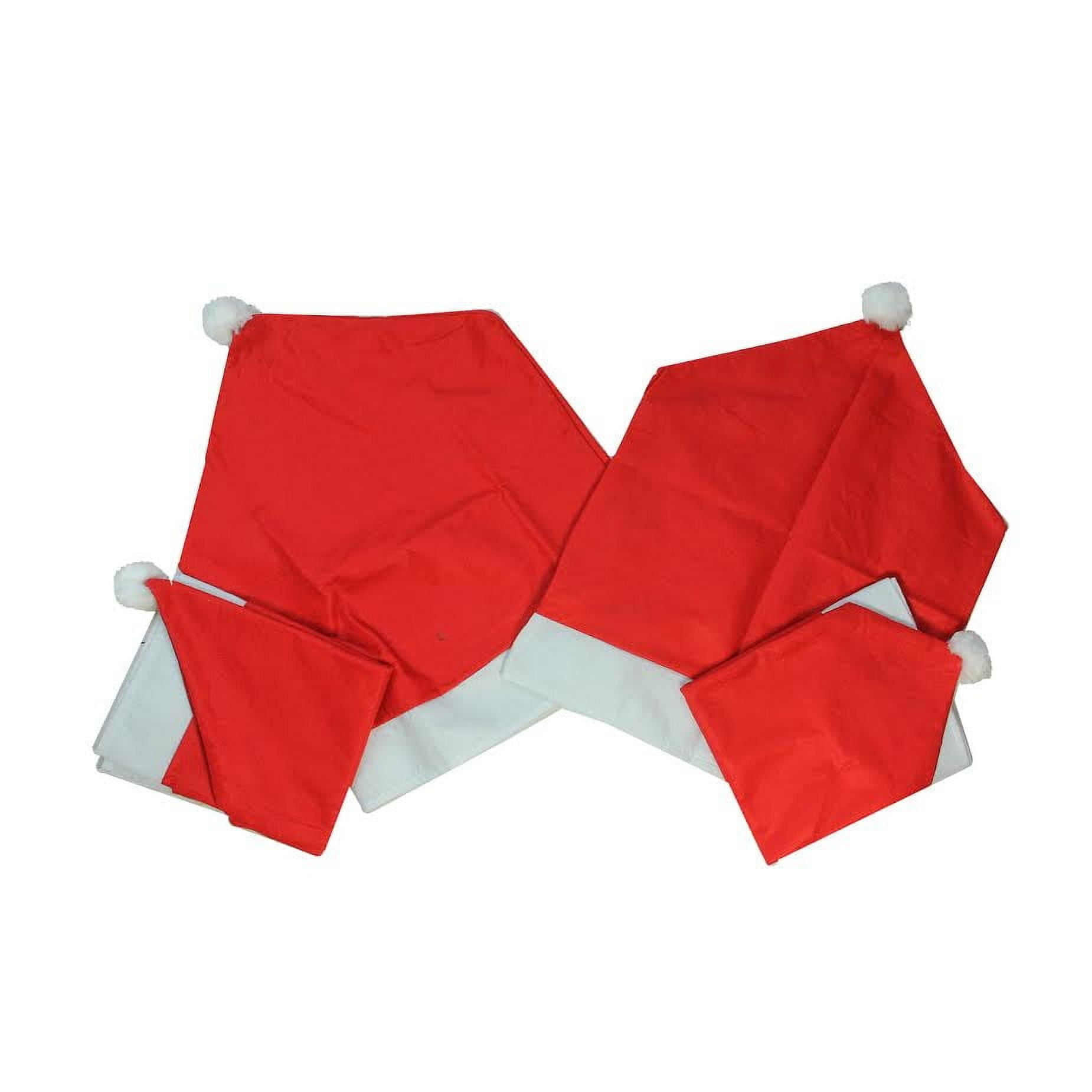 Set of 4 Red Santa Hat Chair Covers with White Cuff and Pom-Pom