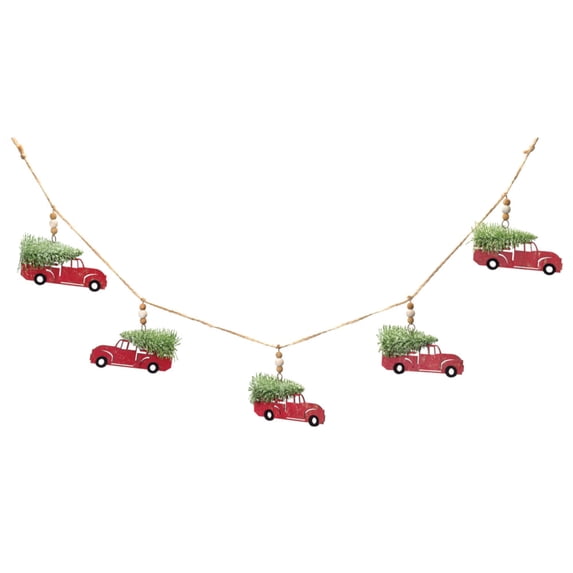Set of 4 Red and Green Artificial Truck and Tree Garland, 4.6'