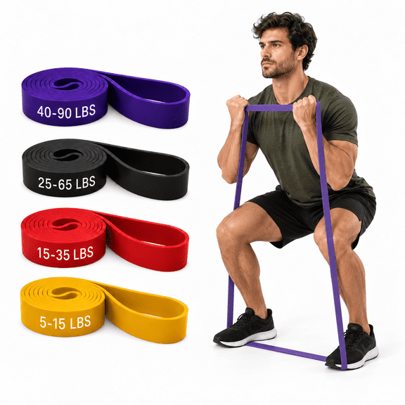 Set of 4 Resistance Bands, 9-90 Lbs Multiple Resistance Levels for Full-Body