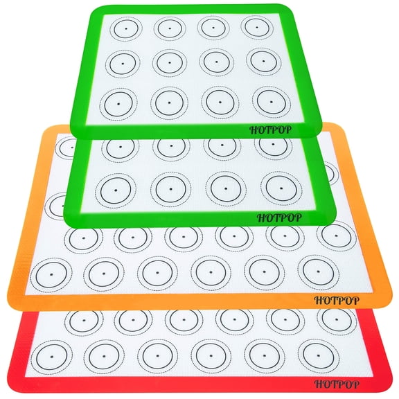 Set of 4 Reusable Macaron Cookie Sheet Baking Mats 0.75mm by HOTPOP (2 Half Sheets and 2 Quarter Sheets), Non Stick Baking Mats for Cookie Sheets