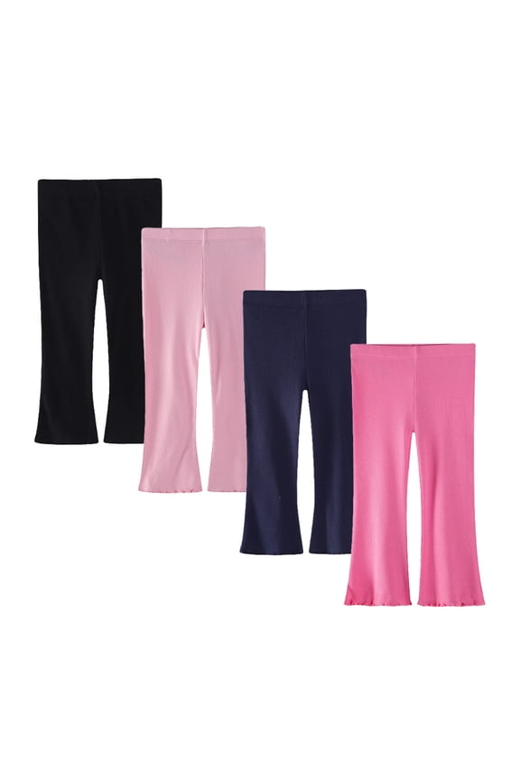 Set of 4 Ribbed Cotton Flare Pants for Girls, Flared Bell Bottom Leggings with Decorative Ruffle, Provides All-Day Comfort for Ages Infant-7