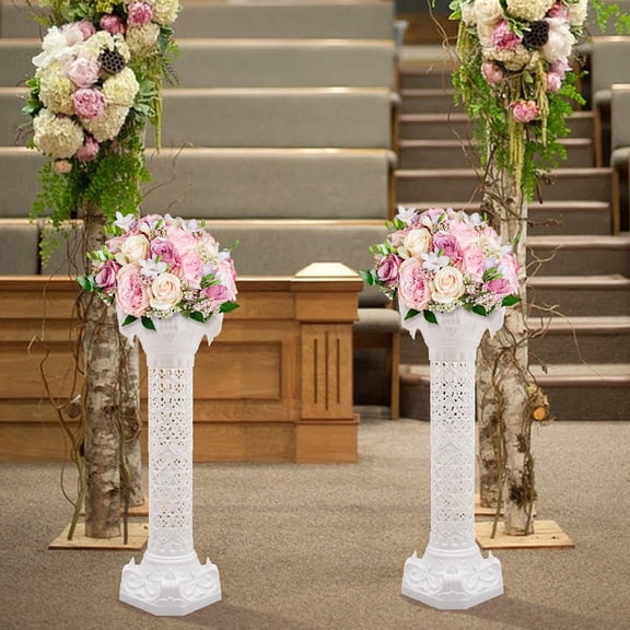 Set of 4 Roman Columns  European Style Heart-Pattern Decorative Pillars, 34.65in Height, Durable Plastic, Supports 110lbs Each