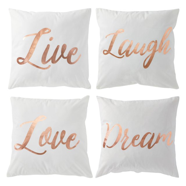 Set of 4 Elegant Rose Gold Throw Pillow Covers 17x17 Inch with Live