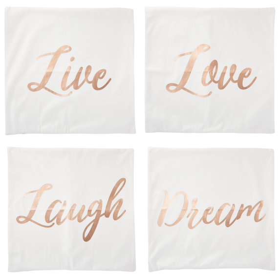 Set of 4 Rose Gold Throw Pillow Covers, Live Laugh Love Dream Decorative Cases for Home Decor, Living Room (20x20 In)