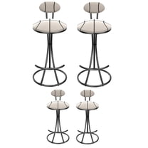 Set of 4 Round Bar Stools S-shaped Stripe Kitchen Stool Modern Velvet Upholstered Counter Chair for Dining Room (Beige)