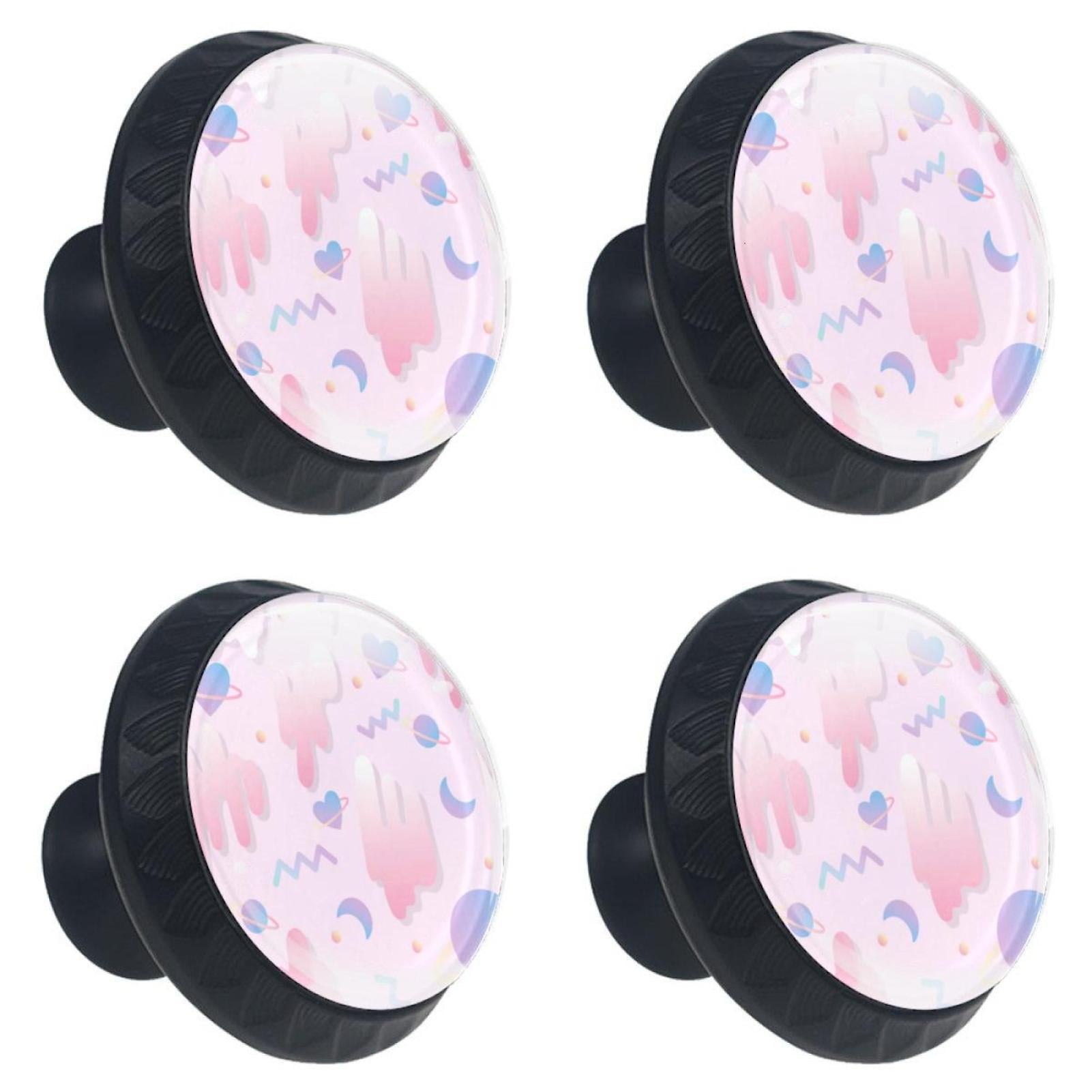 Set of 4 Round Drawer Knobs Girly Love Graffiti Pink