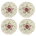 thumbnail image 1 of Set of 4 Round Floral Placemats - White Embroidered Lace, Satin Material, Table Decor for Home/Kitchen, 1 of 6
