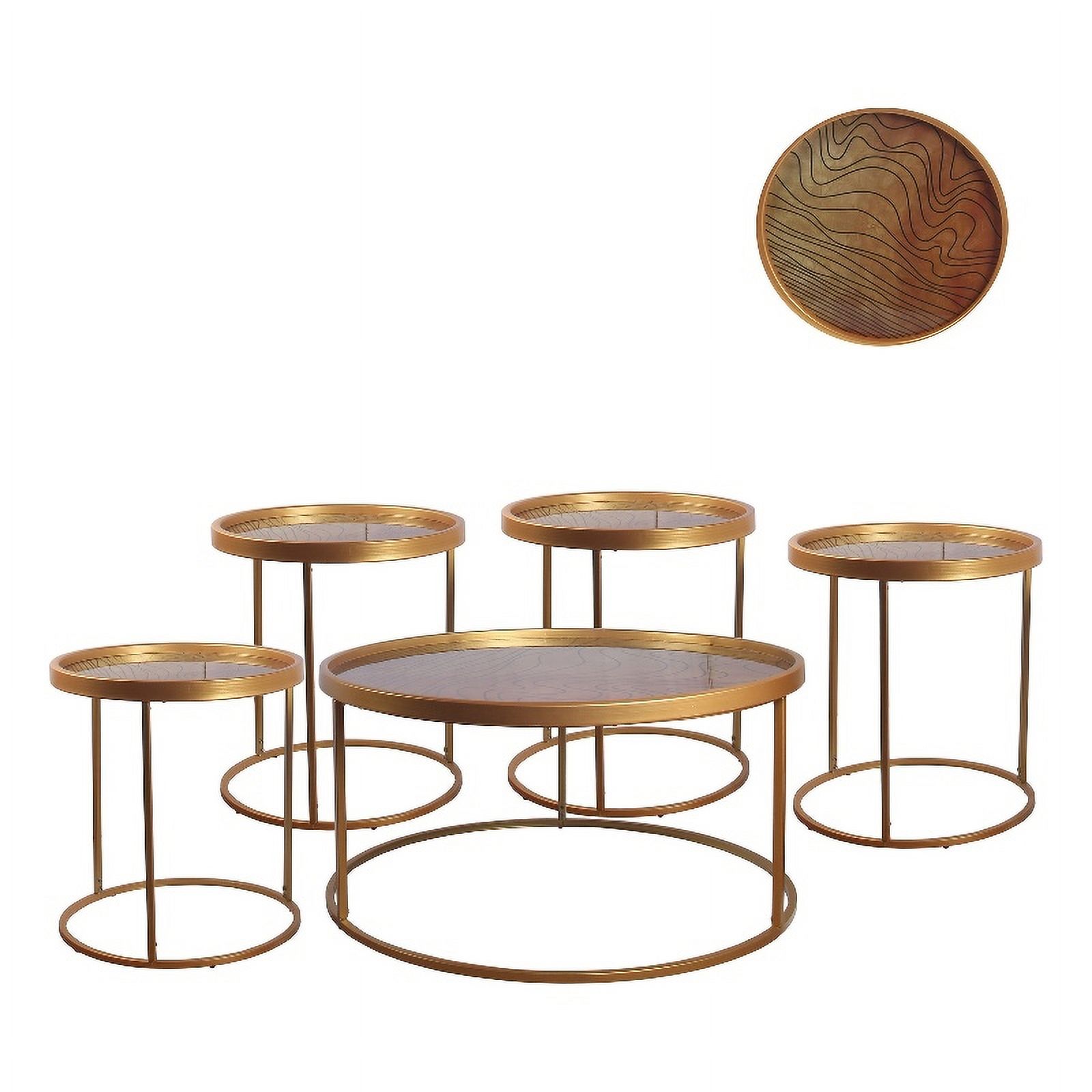 Set of 4 Round Gold Finished Metal Drum Accent Tables with 1 Drum