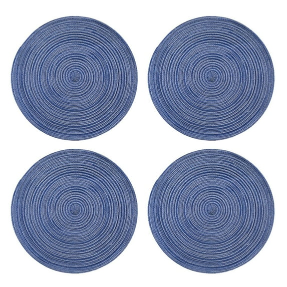Set of 4 Round Placemats, Braided Cotton Table Mats for Kitchen Dining, Washable Place Mats for Holiday Party Decor Blue