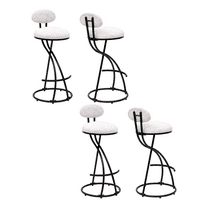 Set of 4 Round Print Bar Stools, Metal Upholstered Chairs for Kitchen Island & Dining Rooms Counter Stools (White)