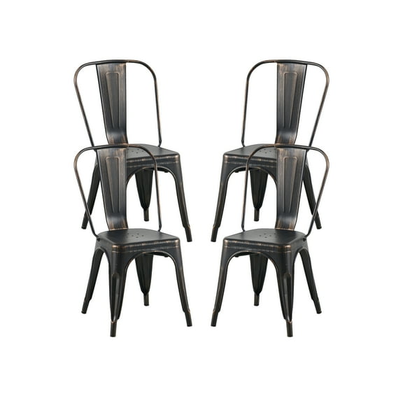 Set of 4 Sanded Matte Black Industrial Metal Dining Chairs 18 Inch Seat Height Stackable