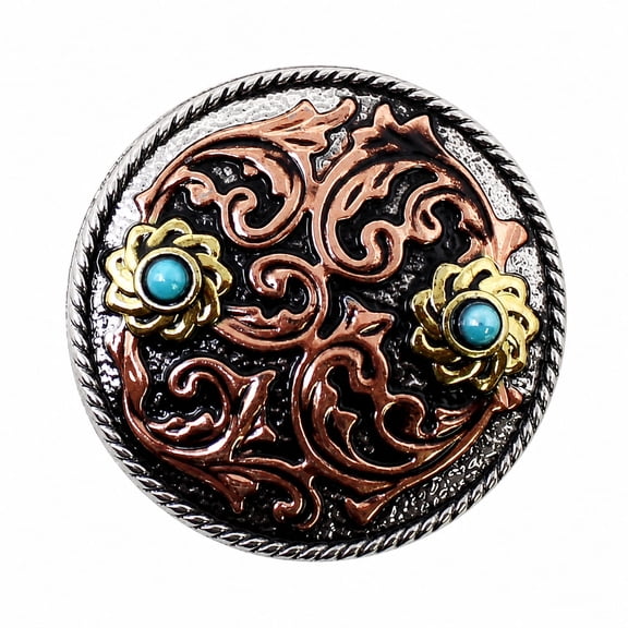 Set of 4 Screw Back 1-1/4" Three-Tone Engraved Turquoise Stone Conchos CO575