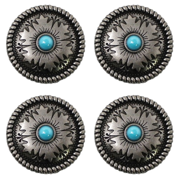 Set of 4 Screw Back 1-1/4" Western Tack Engraved Turquoise Stone Conchos CO238