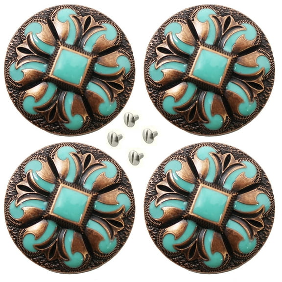 Set of 4 Conchos Western Tack 1" Copper Engraved Turquoise Screw Back Co568A