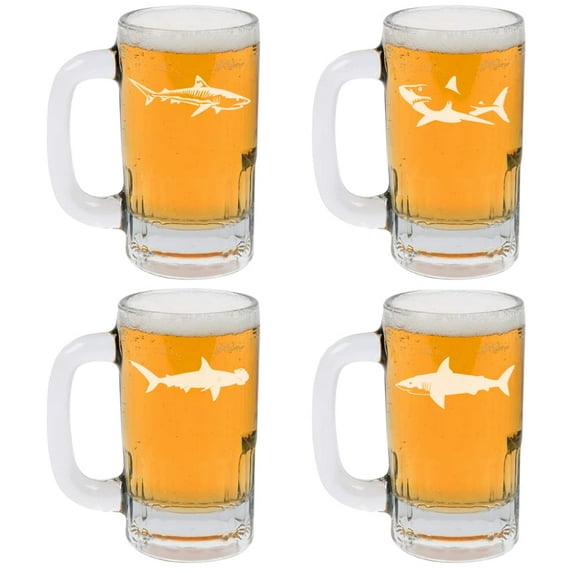 Set of 4 Sharks 12oz Beer Mug Stein Glass