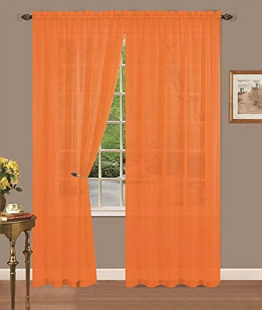 Set Of 4 Sheer Voile Curtain Panels (Orange, 55" Wide X 63" Long