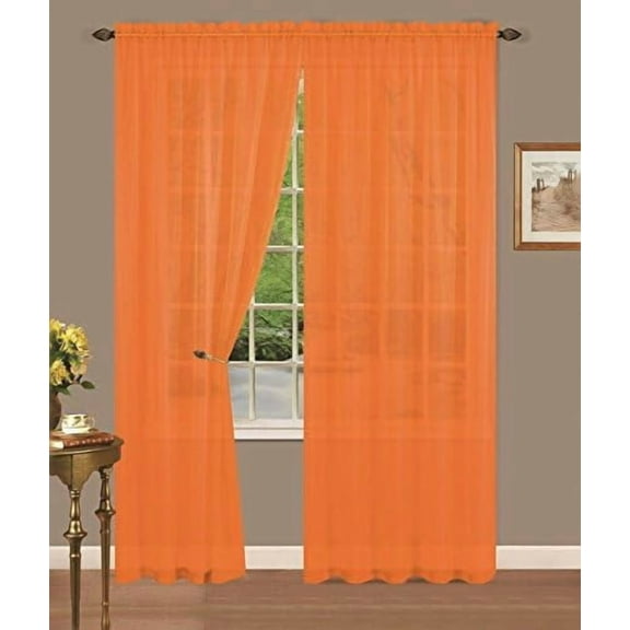 Set of 4 Sheer Voile Curtain Panels (Orange, 56" Wide x 84" Long)