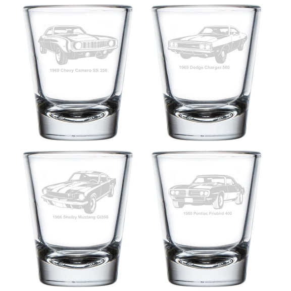 Set of 4 Shot Glasses 1.75oz Shot Glass Gift 1960's Classic Cars Collection