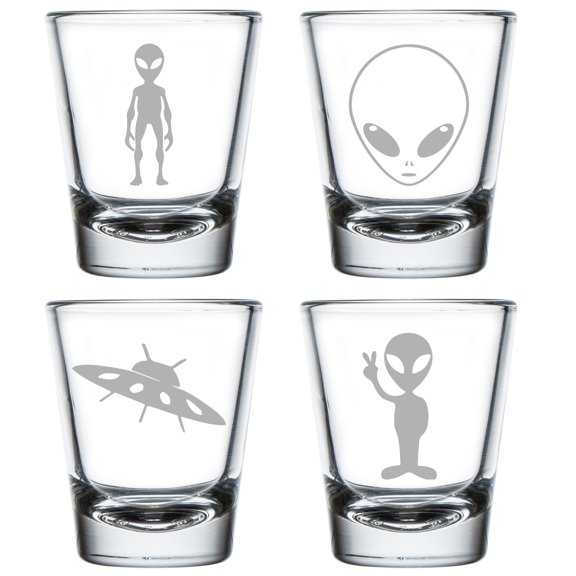 Set of 4 Shot Glasses 1.75oz Shot Glass Gift Alien Collection