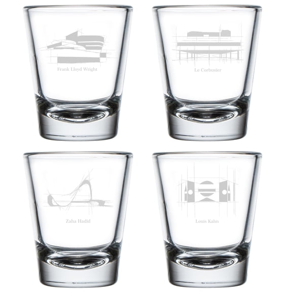 Set of 4 Shot Glasses 1.75oz Shot Glass Gift Architect Architecture Collection