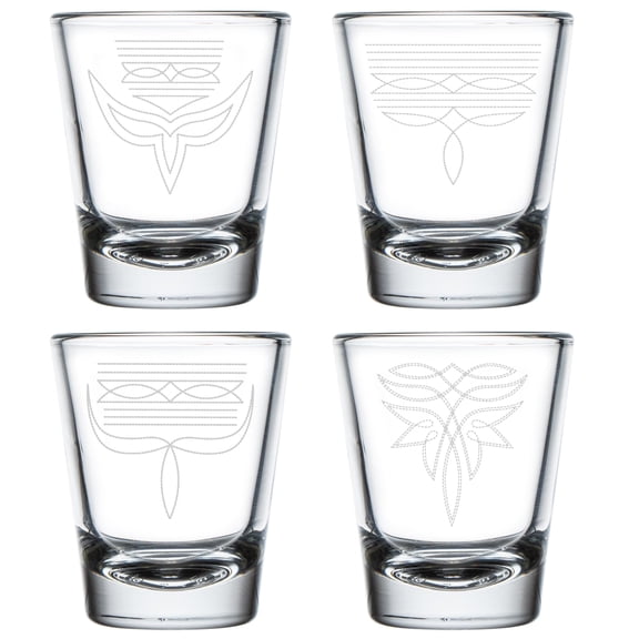 Set of 4 Shot Glasses 1.75oz Shot Glass Gift Boot Stitch Cowboy Cowgirl Collecttion