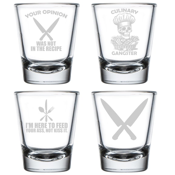 Set of 4 Shot Glasses 1.75oz Shot Glass Gift Chef Cooking Cook Collection
