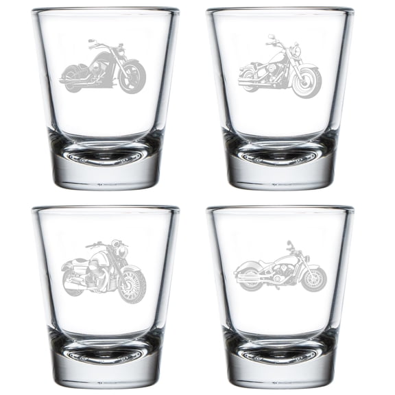 Set of 4 Shot Glasses 1.75oz Shot Glass Gift Classic Motorcycles Collection