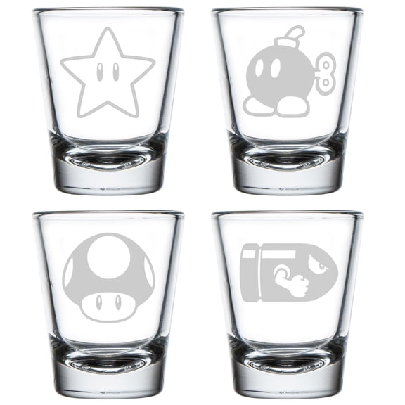 Set of 4 Shot Glasses 1.75oz Shot Glass Gift Classic Retro Video Game One Collection