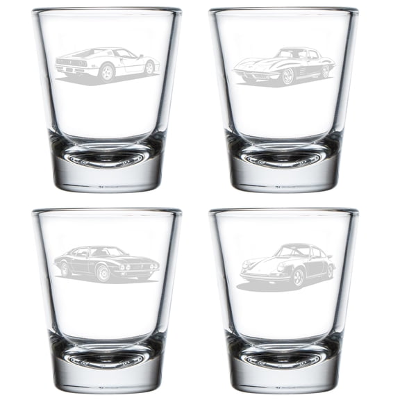 Set of 4 Shot Glasses 1.75oz Shot Glass Gift Classic Sports Car Collection
