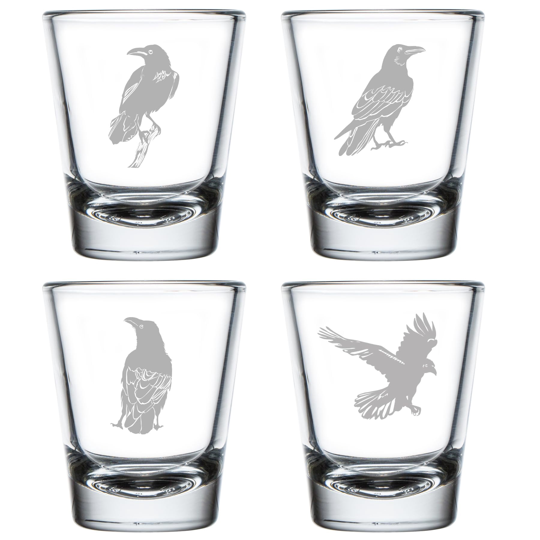 Set Of 4 Shot Glasses 1.75oz Shot Glass Gift Crow Raven Collection...