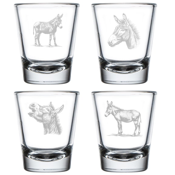 Set of 4 Shot Glasses 1.75oz Shot Glass Gift Donkey Collection