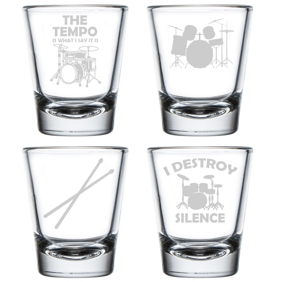Set of 4 Shot Glasses 1.75oz Shot Glass Gift Drummer Drum Collection