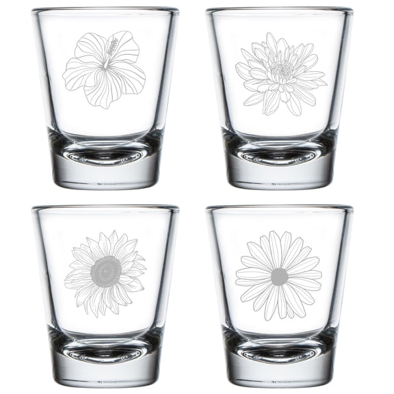 Set of 4 Shot Glasses 1.75oz Shot Glass Gift Flower Floral Collection