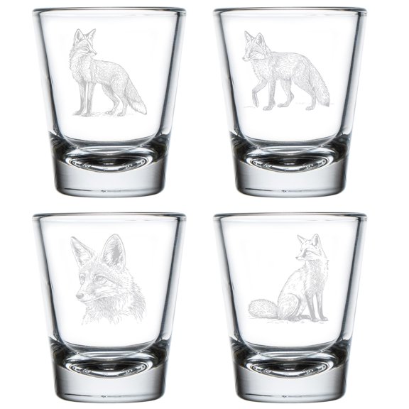 Set of 4 Shot Glasses 1.75oz Shot Glass Gift Fox Collection