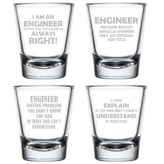 Set of 4 Shot Glasses 1.75oz Shot Glass Gift Funny Engineer Collection