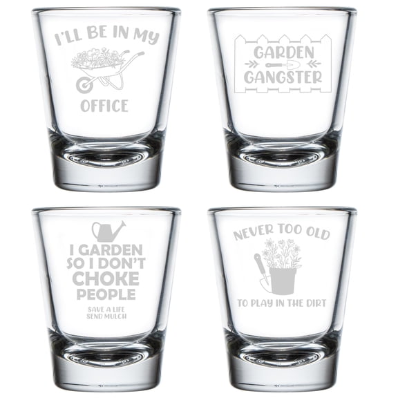 Set of 4 Shot Glasses 1.75oz Shot Glass Gift Funny Gardening Gardener Collection