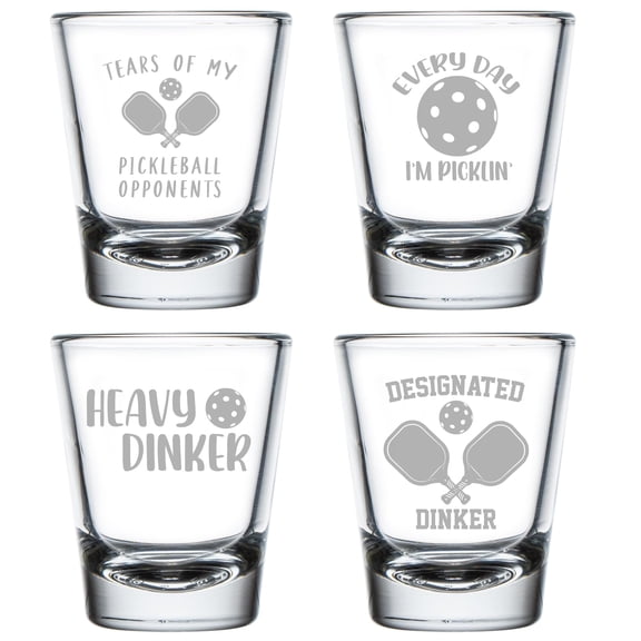 Set of 4 Shot Glasses 1.75oz Shot Glass Gift Funny Pickleball Collection