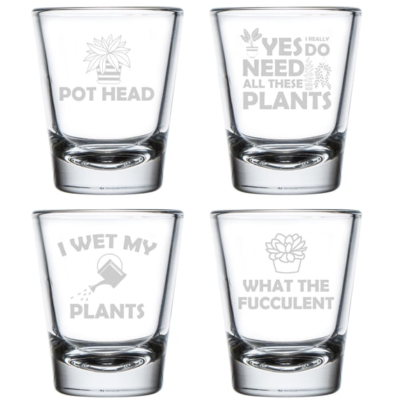 Set of 4 Shot Glasses 1.75oz Shot Glass Gift Funny Plant Lover Gardener