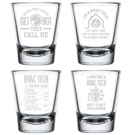 Set of 4 Shot Glasses 1.75oz Shot Glass Gift HVAC Tech Collection