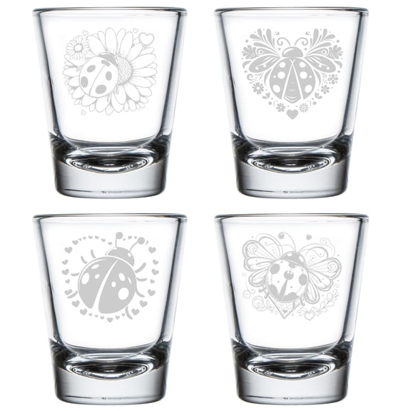 Set of 4 Shot Glasses 1.75oz Shot Glass Gift Ladybug Collection