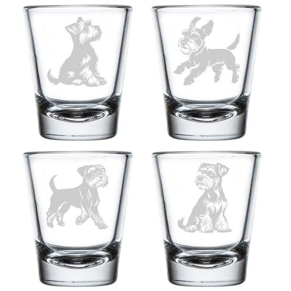 Set of 4 Shot Glasses 1.75oz Shot Glass Gift Miniature Schnauzer Collection