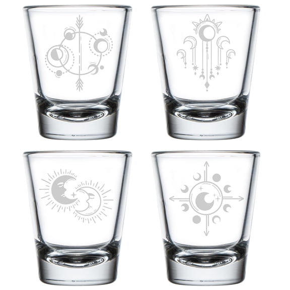 Set of 4 Shot Glasses 1.75oz Shot Glass Gift Moon Phases Mystical Collection